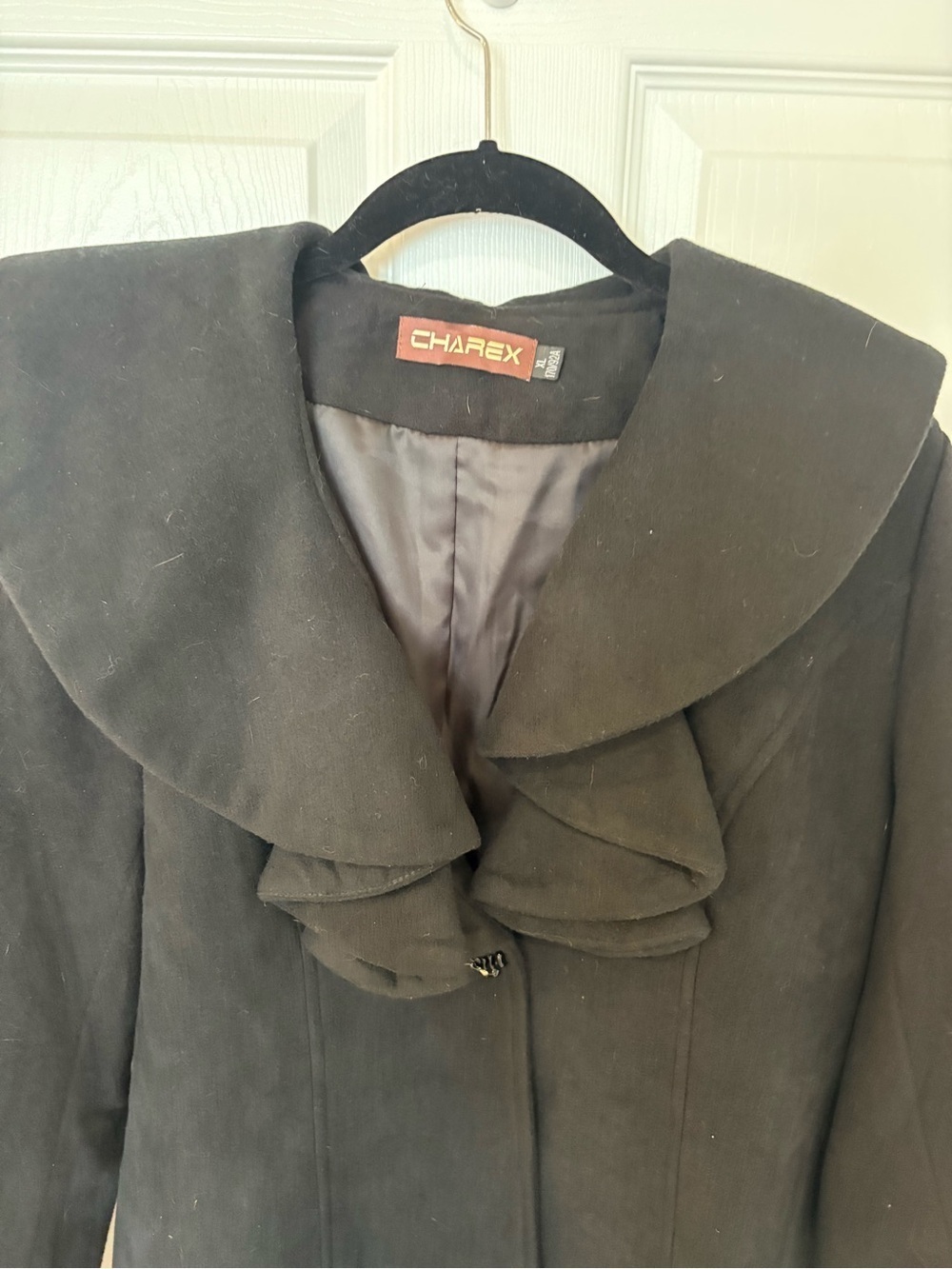 Women's Black Ruffle-Collar Pea Coat - Picture 3 of 5